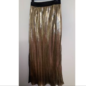 Metallic Gold Pleated Skirt